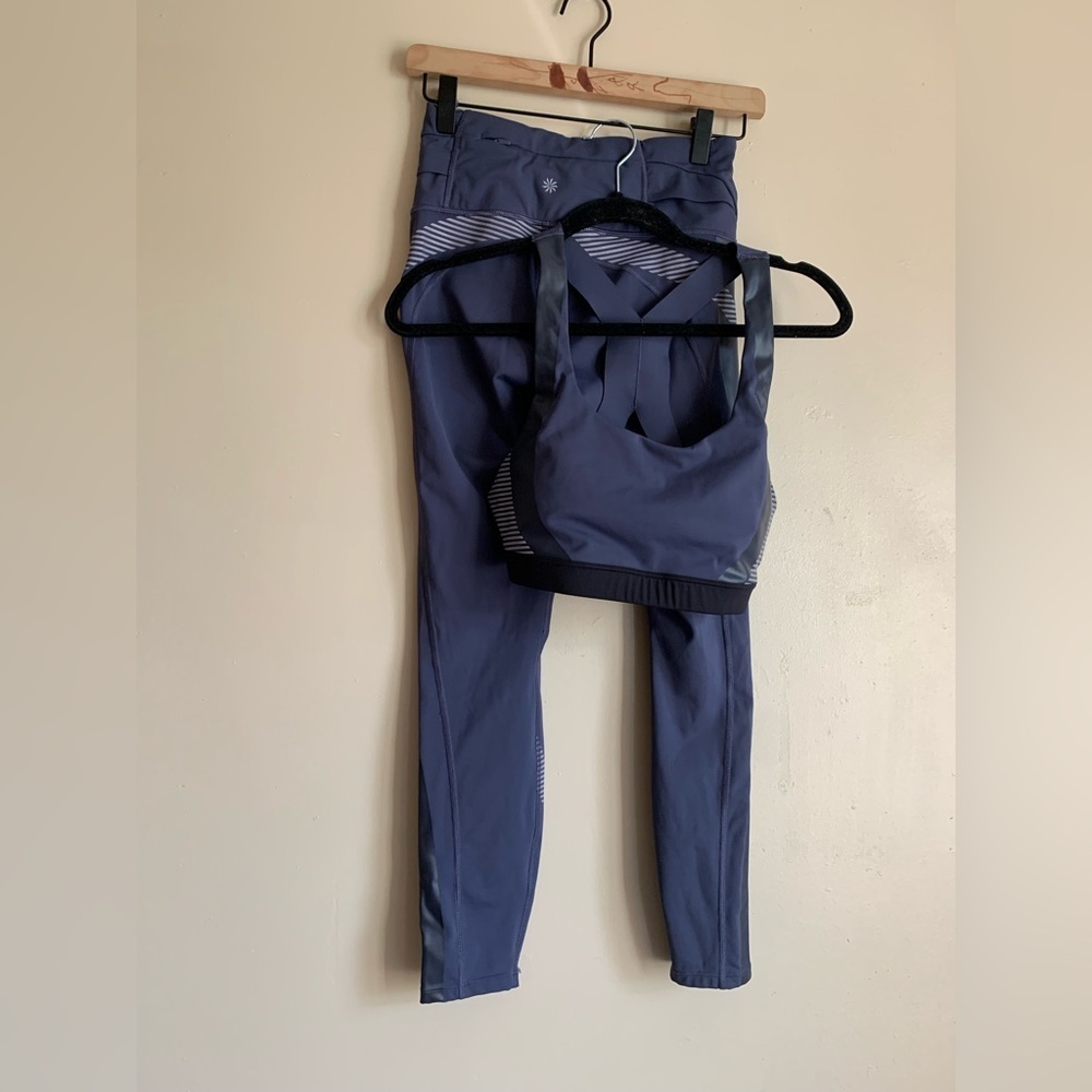 Allyson Felix Athleta Women Size Small Set Blue Athletic Outfit Top Bottom